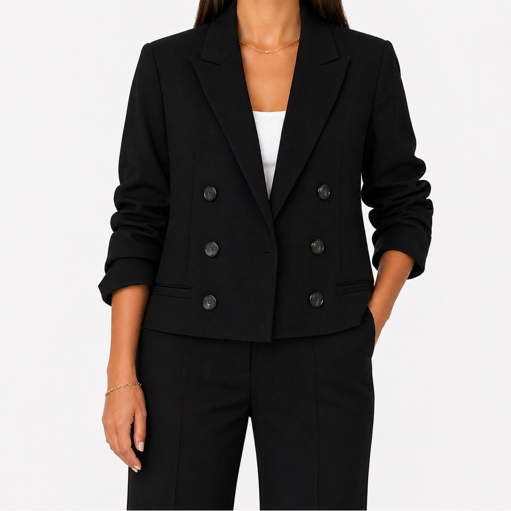 Adrienne Vittadini Black Cropped Blazer XL Double Breasted Stretch